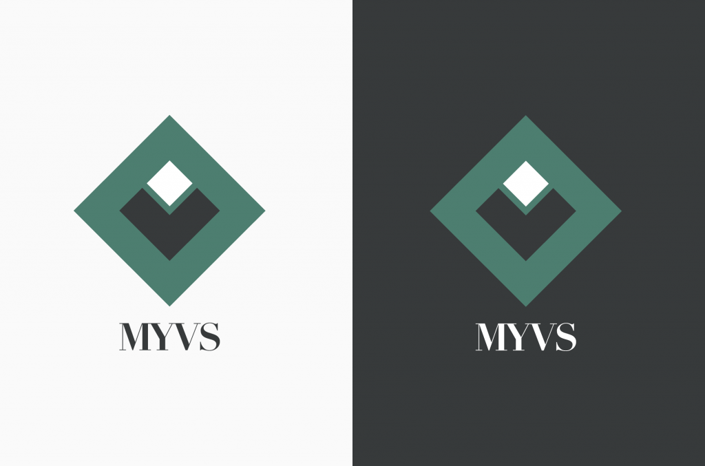 MYVS logos site by side against a white and black background