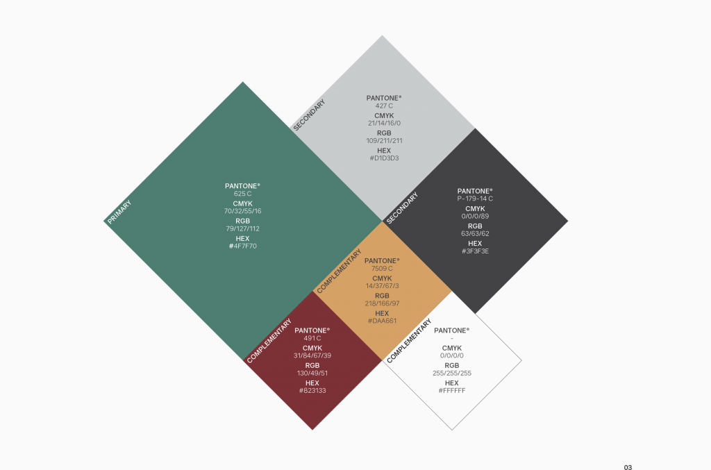 The six MYVS brand identity colors organized in diamond shapes