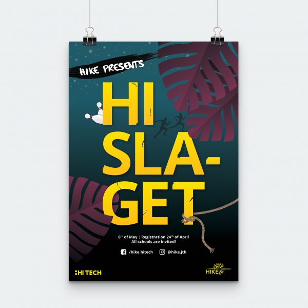 A poster with the text HI SLAGET surrounded by leaves
